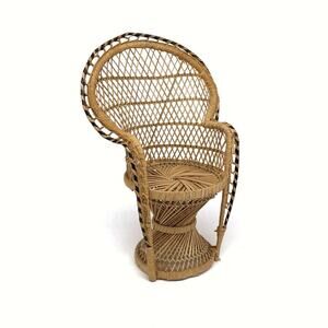 MINI Peacock Chair Wicker Rattan Plant Stand Tan